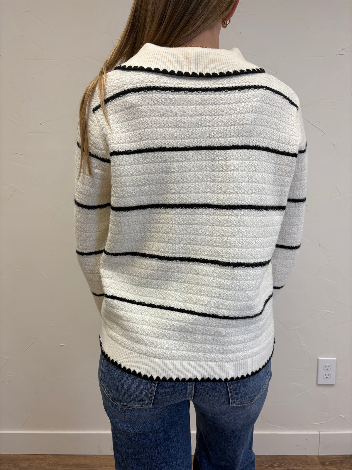Collared Button Down Stripe Sweater Cardigan