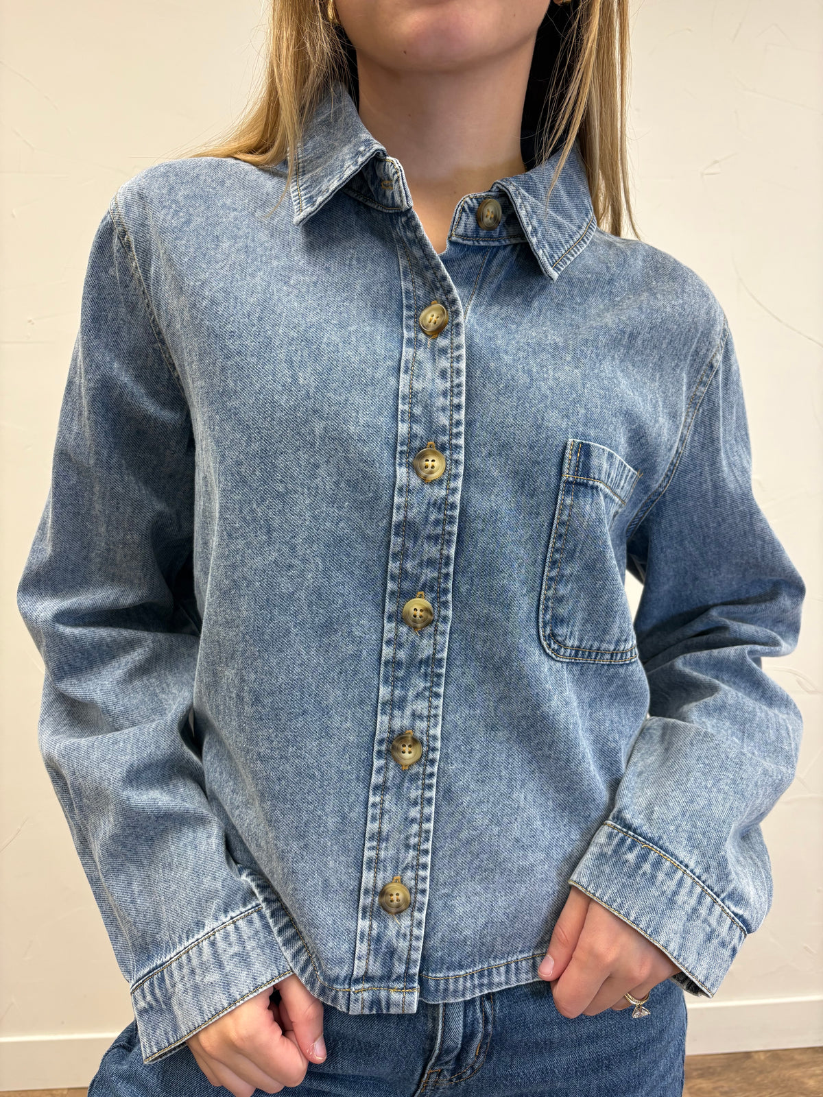 Acid Wash Boxy Denim Shirt