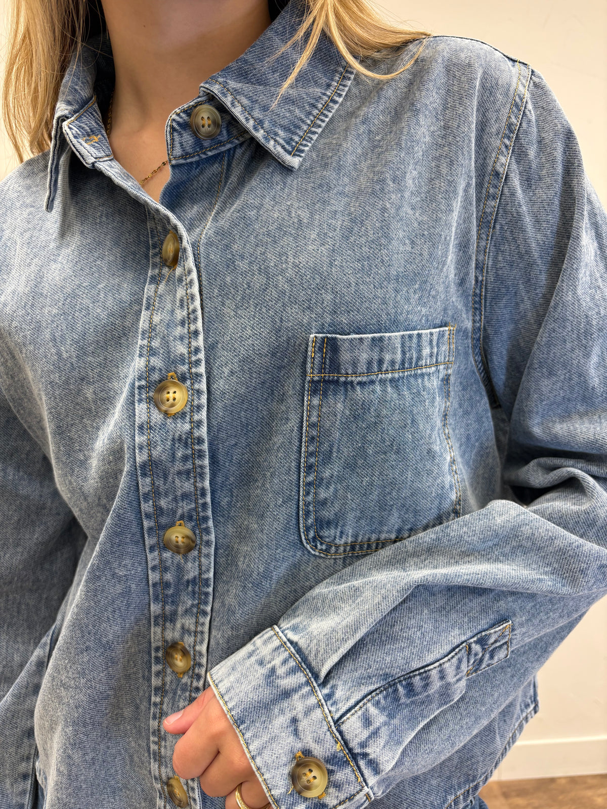 Acid Wash Boxy Denim Shirt
