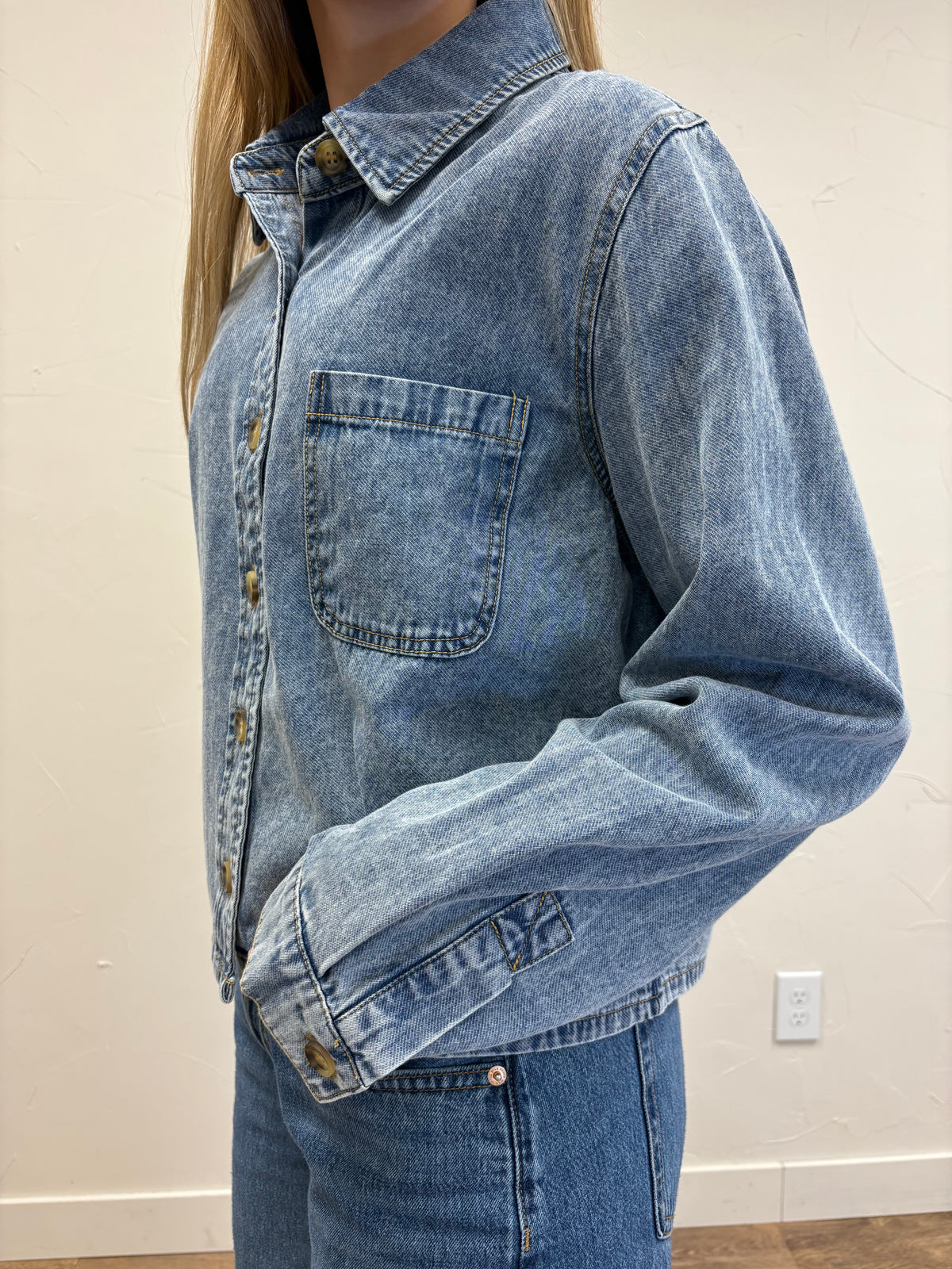 Acid Wash Boxy Denim Shirt