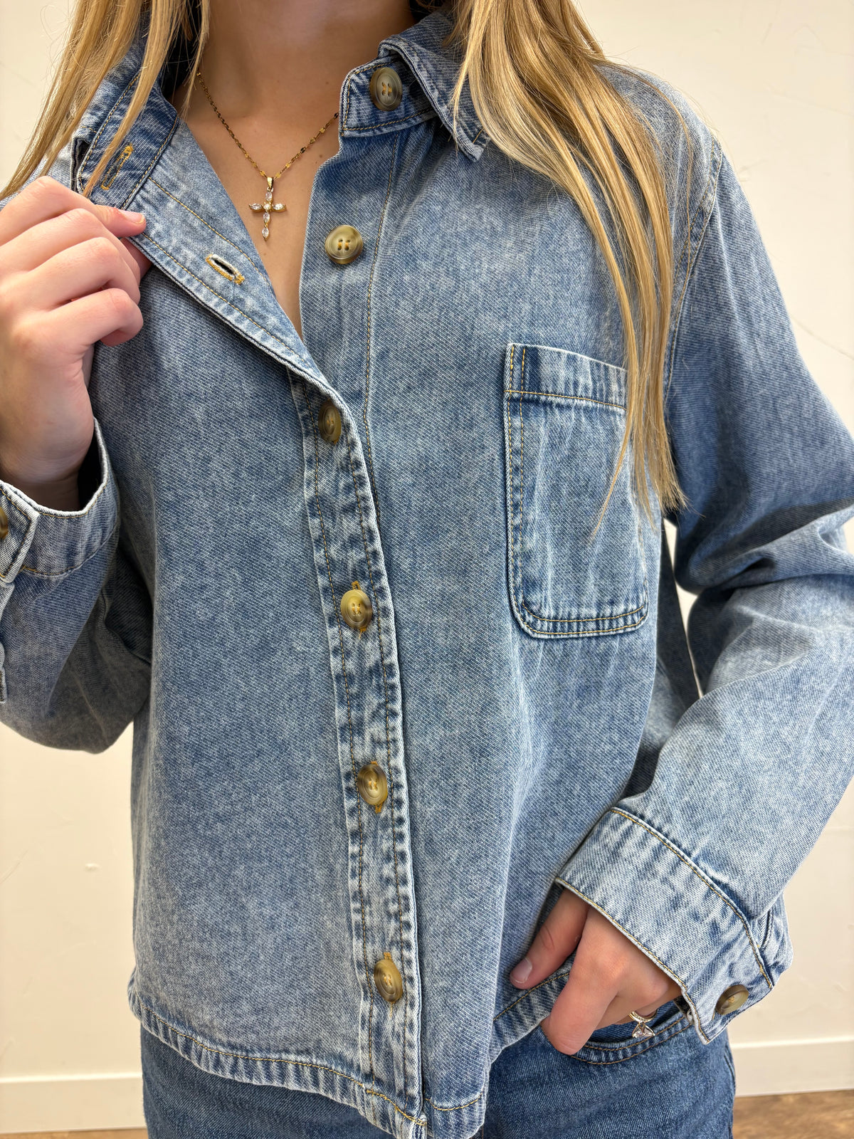 Acid Wash Boxy Denim Shirt