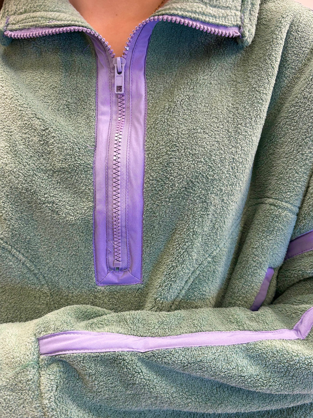 Contrast Trim Half-Zip Fleece Pullover