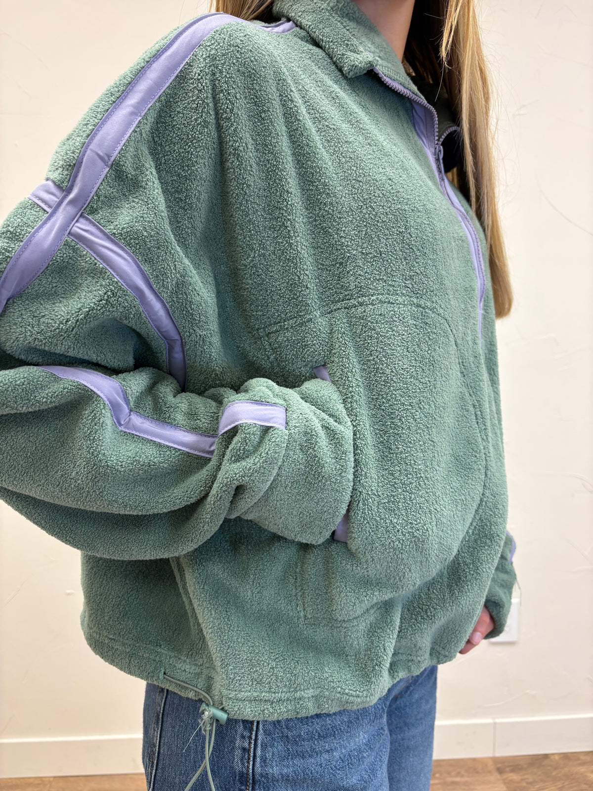 Contrast Trim Half-Zip Fleece Pullover