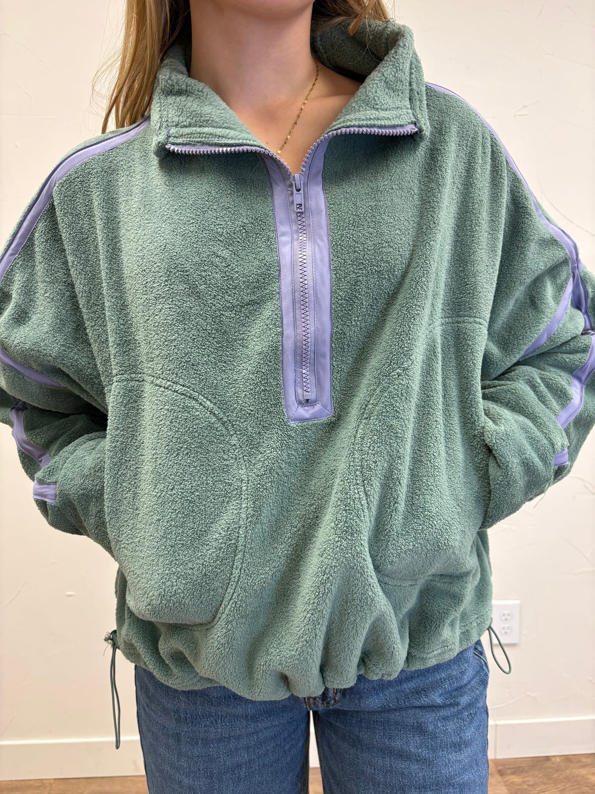 Contrast Trim Half-Zip Fleece Pullover