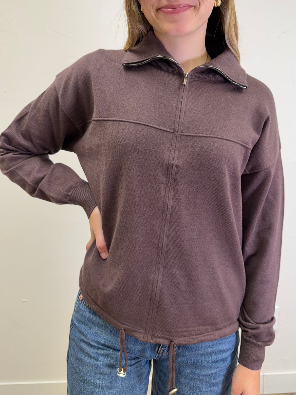 Mock neck Solid Sweater Jacket