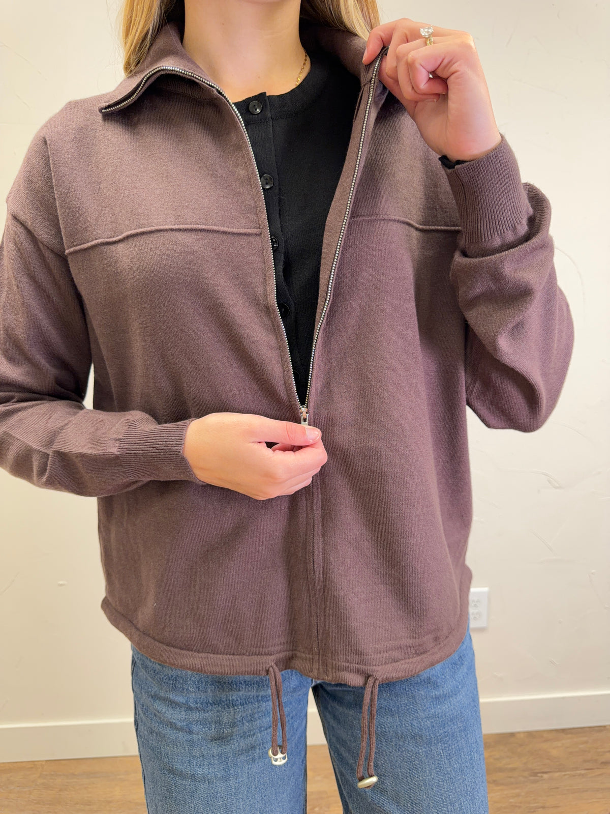 Mock neck Solid Sweater Jacket