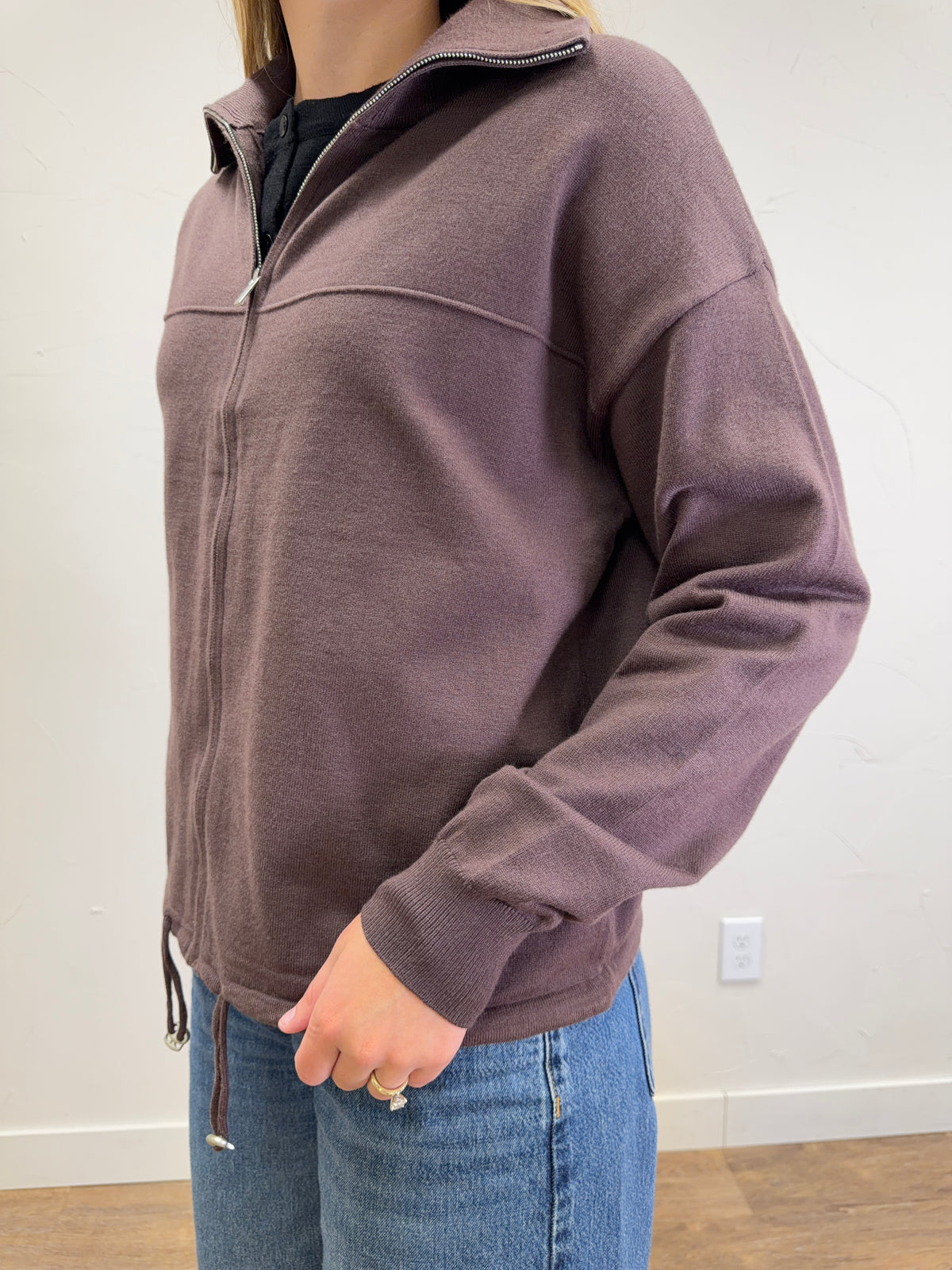 Mock neck Solid Sweater Jacket