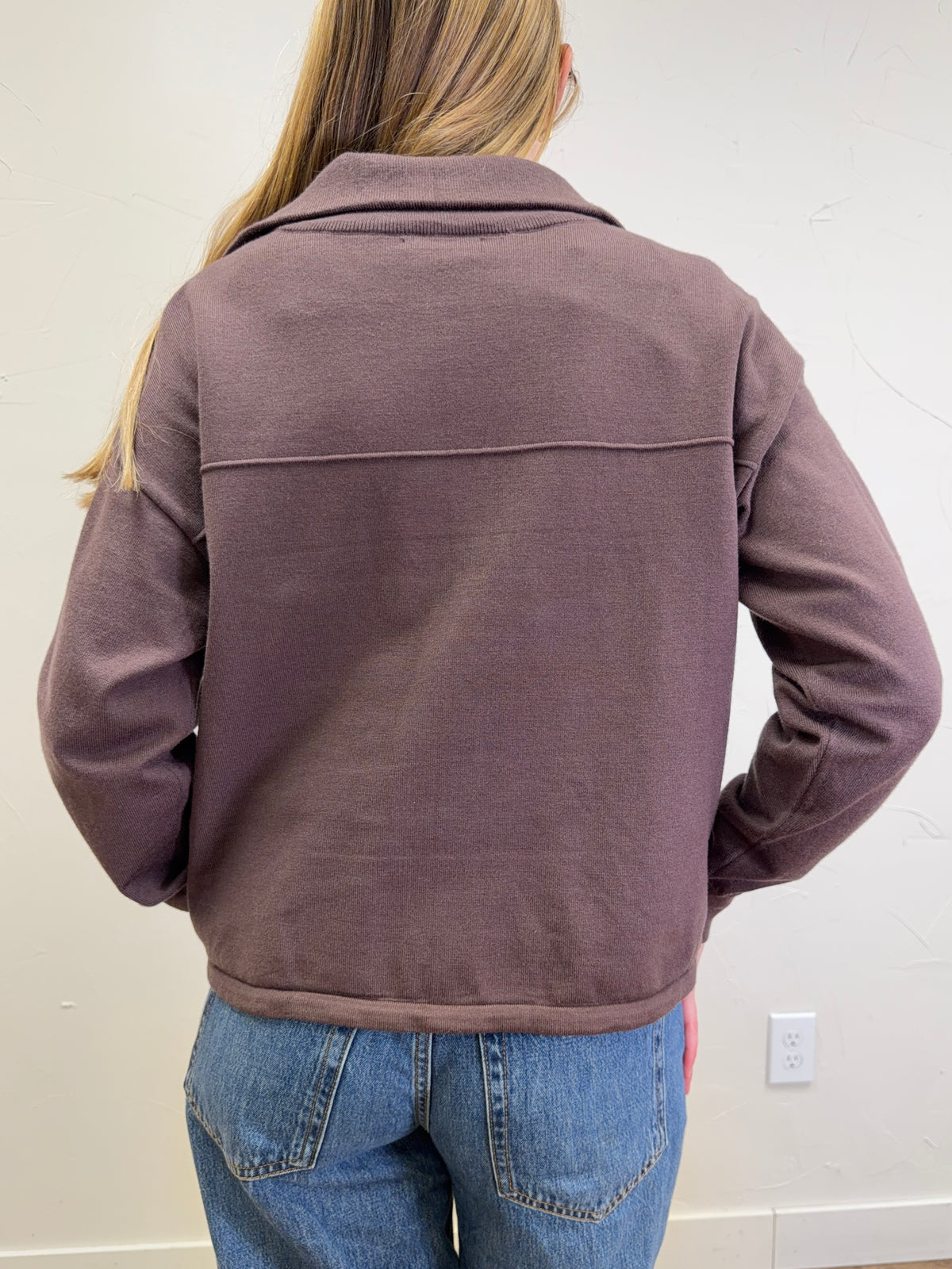 Mock neck Solid Sweater Jacket