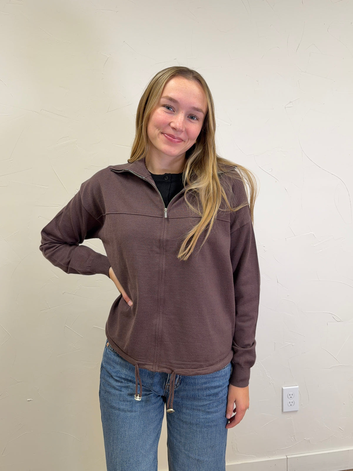 Mock neck Solid Sweater Jacket