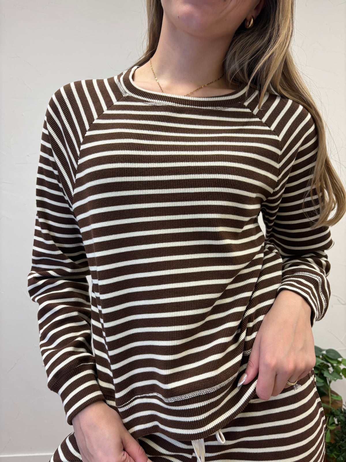 Striped Waffle Knit Raglan Top