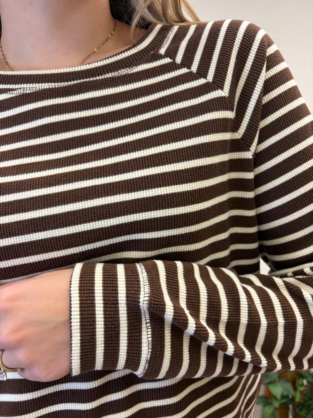 Striped Waffle Knit Raglan Top