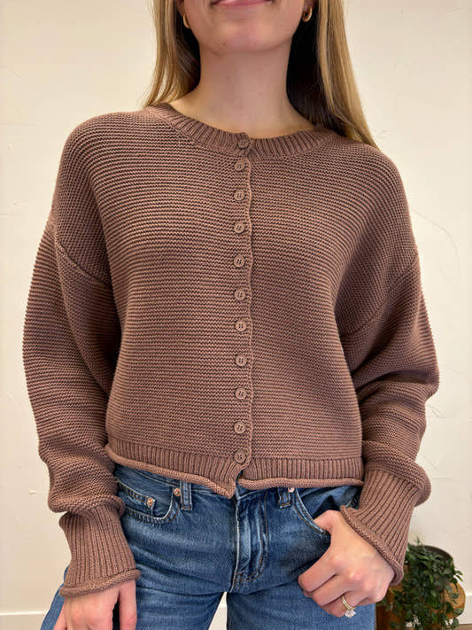 Solid Cropped Button Down Cardigan