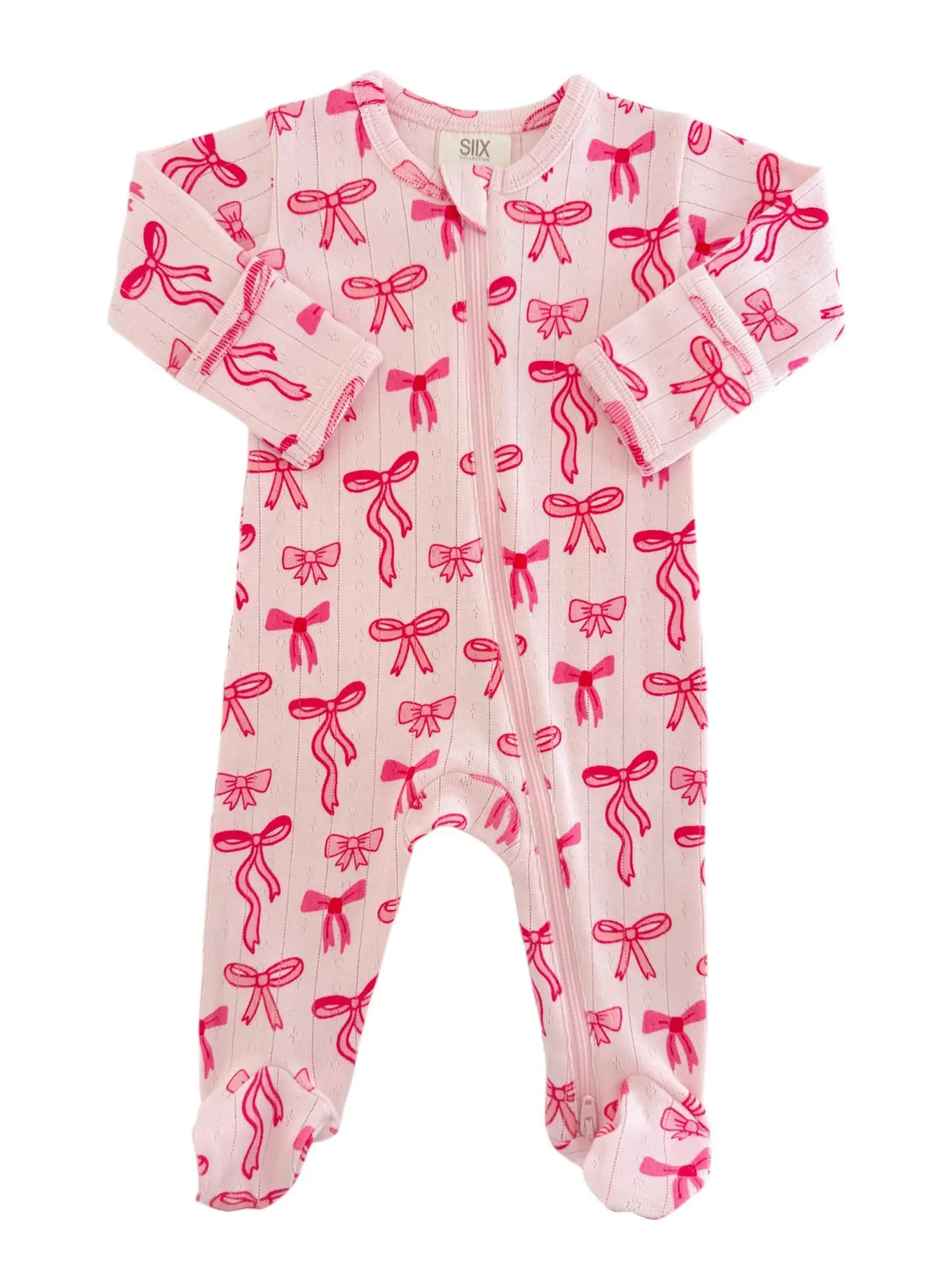 Pink Bows – Organic Pointelle 2-Way Zip Footie