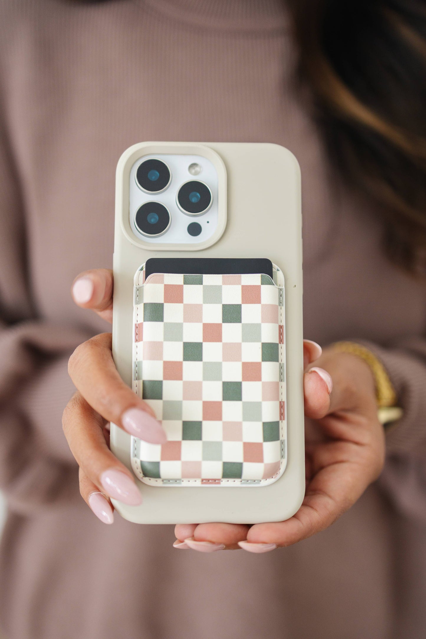 Magnet Phone Wallet, Magnetic card cash wallet: #14 Black Beige Daisy