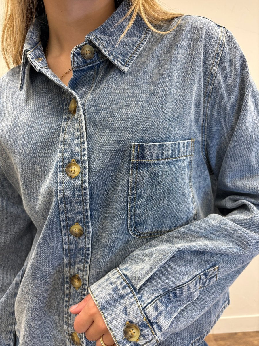 Acid Wash Boxy Denim Shirt - Three:Twelve Boutique - Blu Pepper