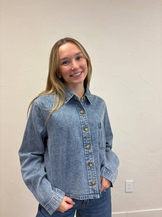 Acid Wash Boxy Denim Shirt - Three:Twelve Boutique - Blu Pepper