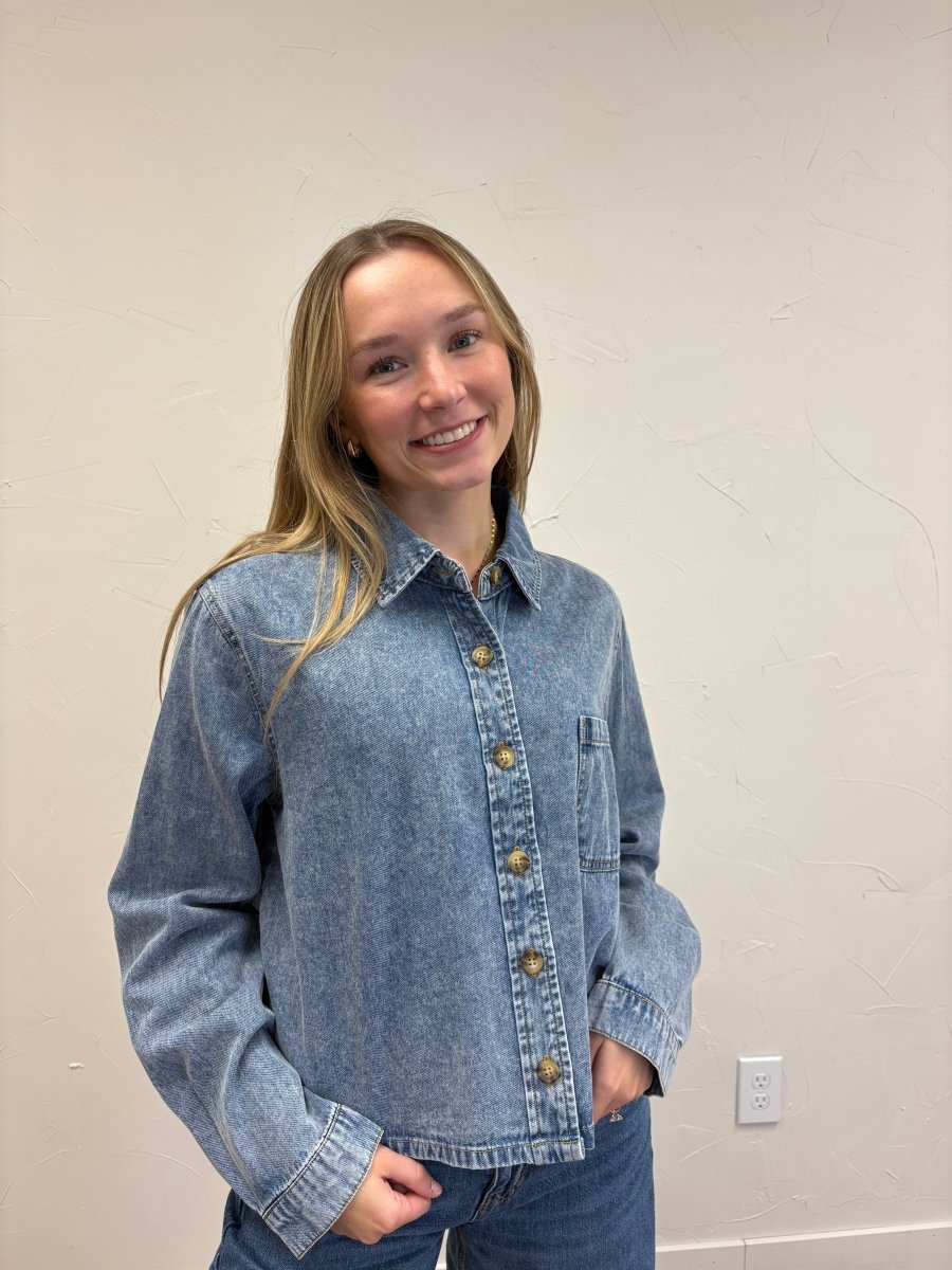 Acid Wash Boxy Denim Shirt - Three:Twelve Boutique - Blu Pepper