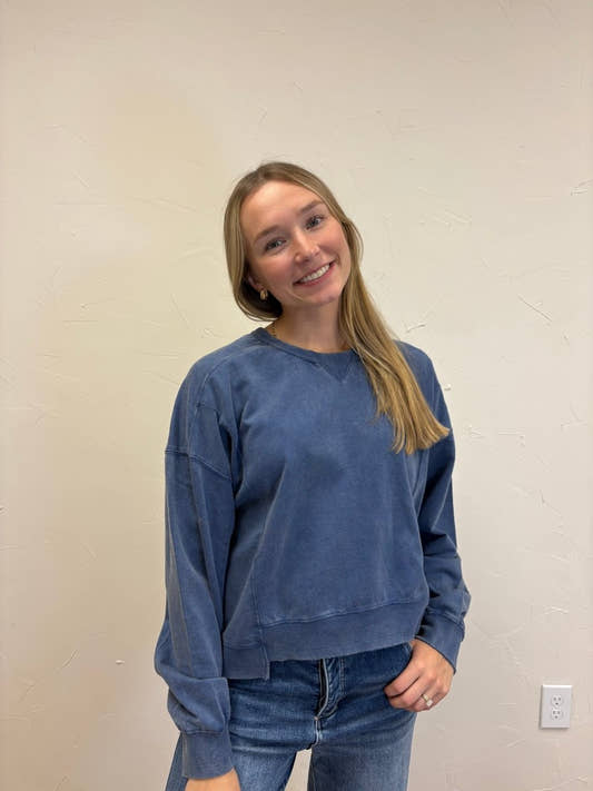 Acid Wash Seam Detail Crew Neck Sweatshirt - Three:Twelve Boutique - Hyfve