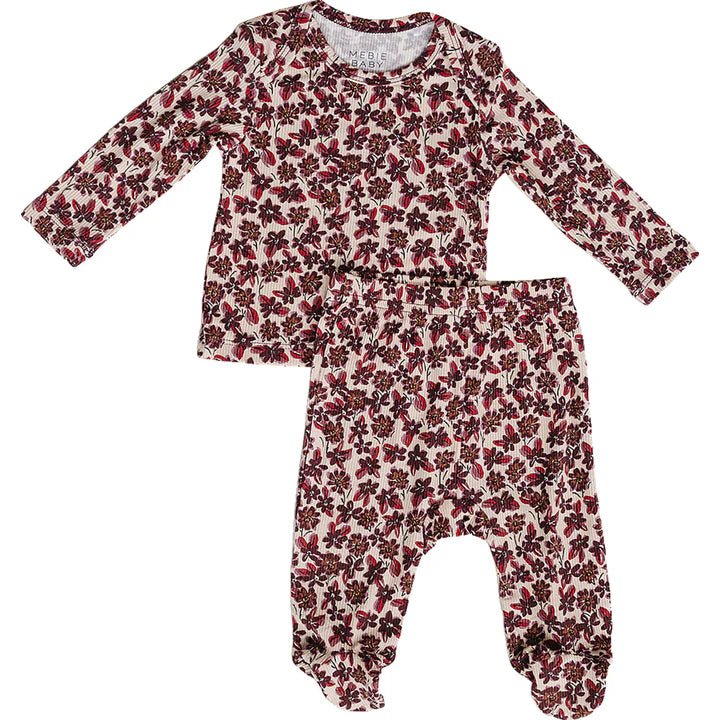 Antique Floral Ribbed Bamboo Layette Set - Three:Twelve Boutique - Mebie Baby