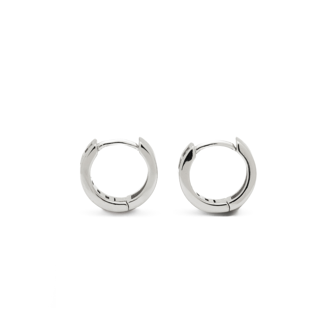 Silver Baguette Huggie Earrings: Yellow Gold