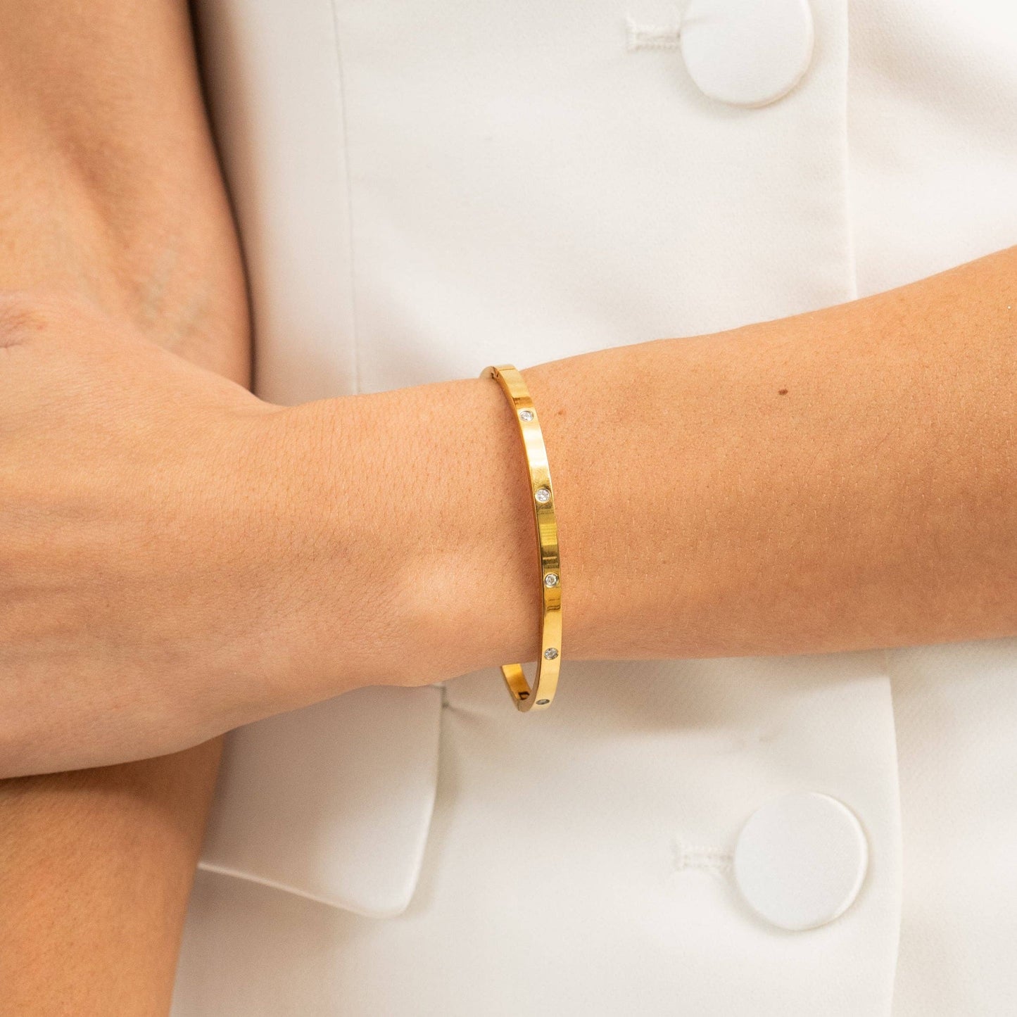 Waterproof Gold Tennis Bangle: Yellow Gold