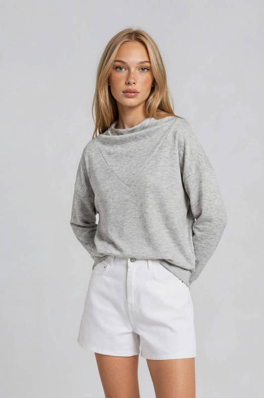 COWL NECK DROP SHOULDER LONG SLEEVE TOP