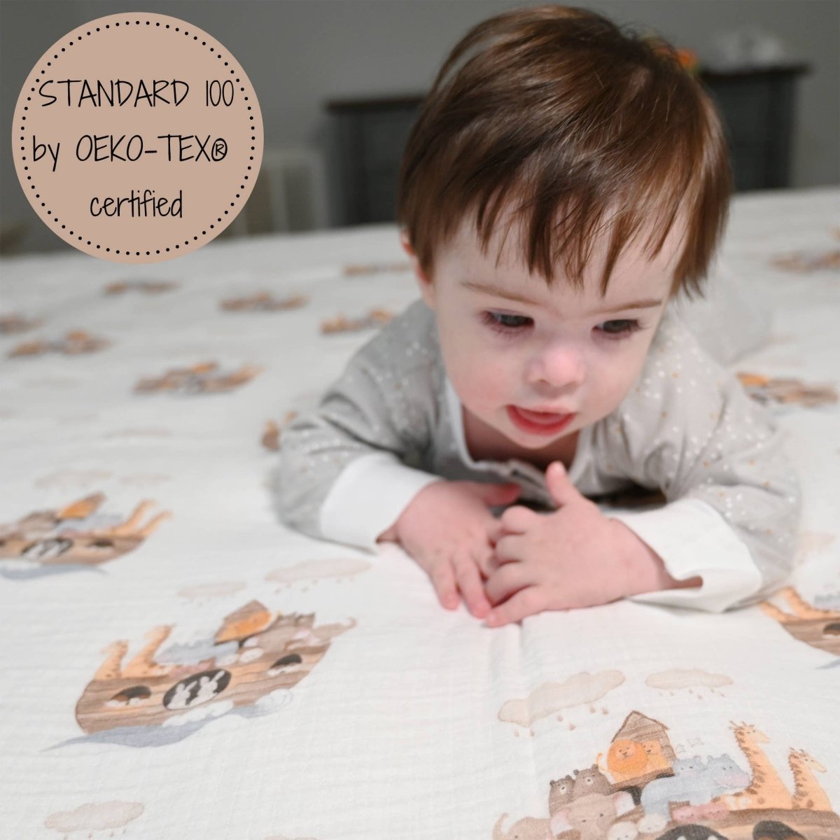 Baby Muslin Swaddle Blanket 47x47 Noah's Ark - Three:Twelve Boutique - LollyBanks