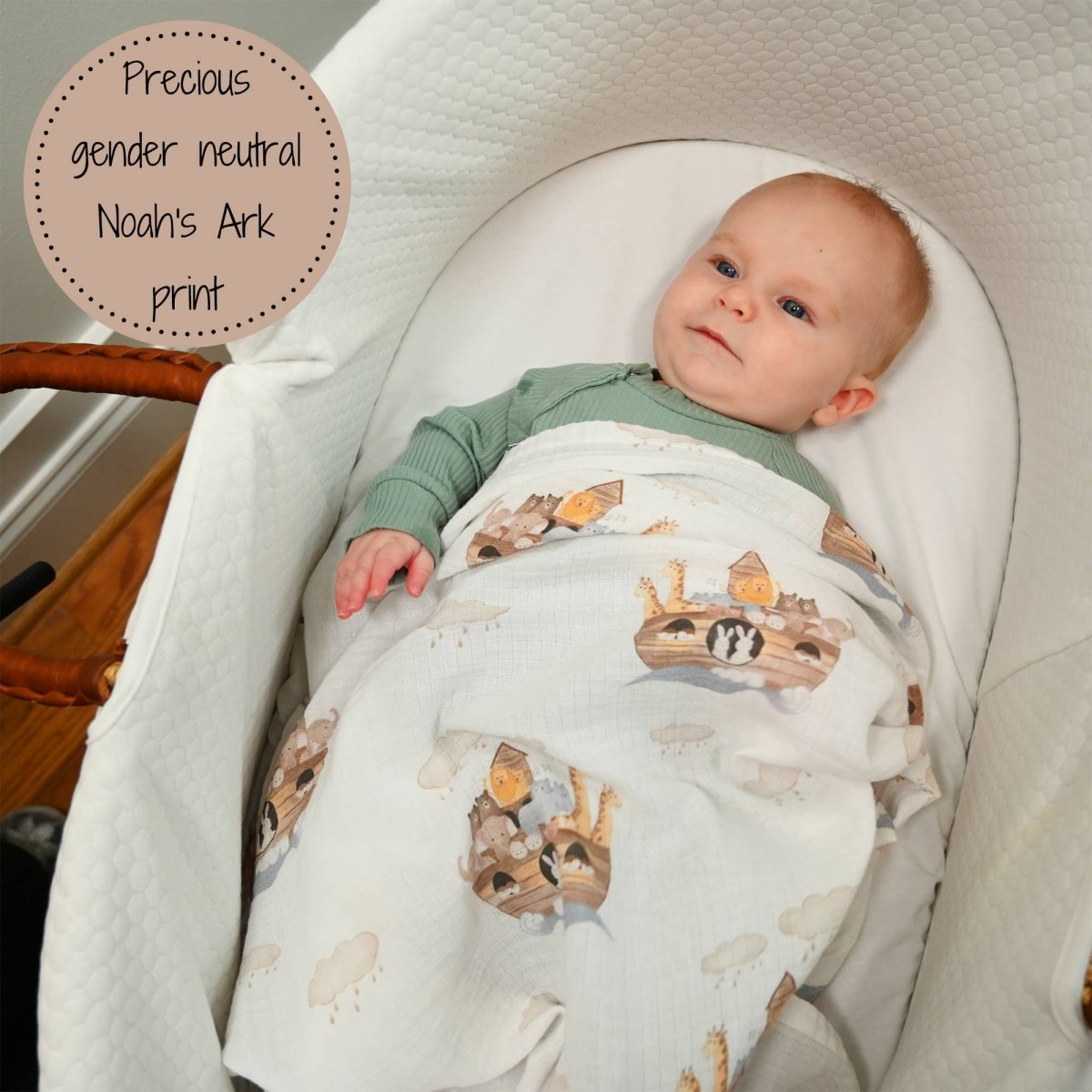 Baby Muslin Swaddle Blanket 47x47 Noah's Ark - Three:Twelve Boutique - LollyBanks