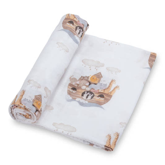 Baby Muslin Swaddle Blanket 47x47 Noah's Ark - Three:Twelve Boutique - LollyBanks