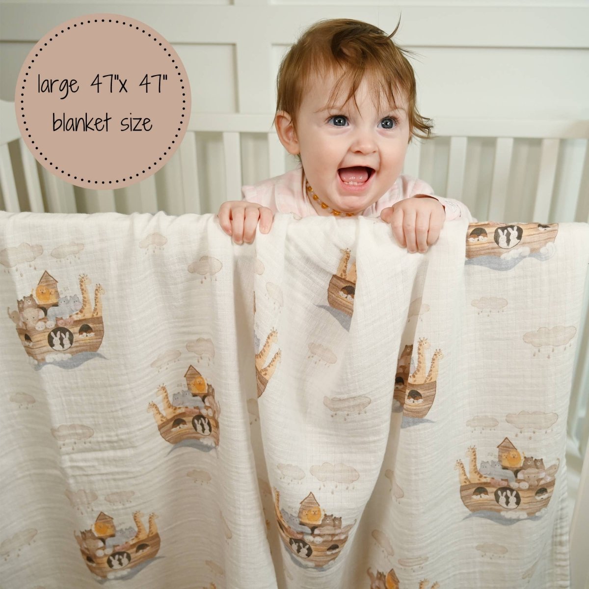 Baby Muslin Swaddle Blanket 47x47 Noah's Ark - Three:Twelve Boutique - LollyBanks