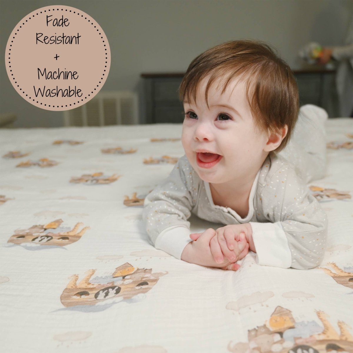 Baby Muslin Swaddle Blanket 47x47 Noah's Ark - Three:Twelve Boutique - LollyBanks