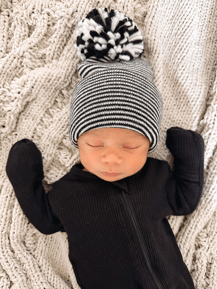 Baby's First Hat®, Black/White Stripe Pom - Three:Twelve Boutique - SpearmintLOVE