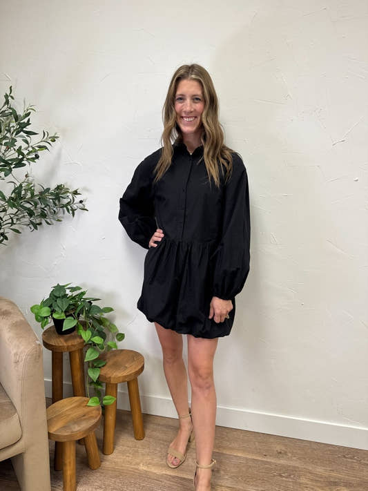 Balloon Bottom Detailed Shirt Mini Dress - Three:Twelve Boutique - Three:Twelve