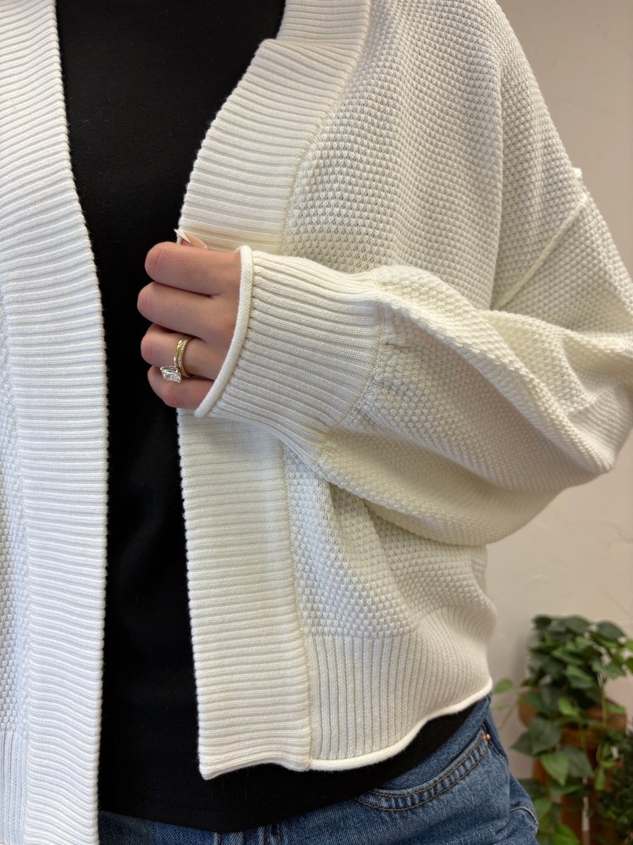 Balloon Sleeve Waffle Cardigan - Three:Twelve Boutique - In February