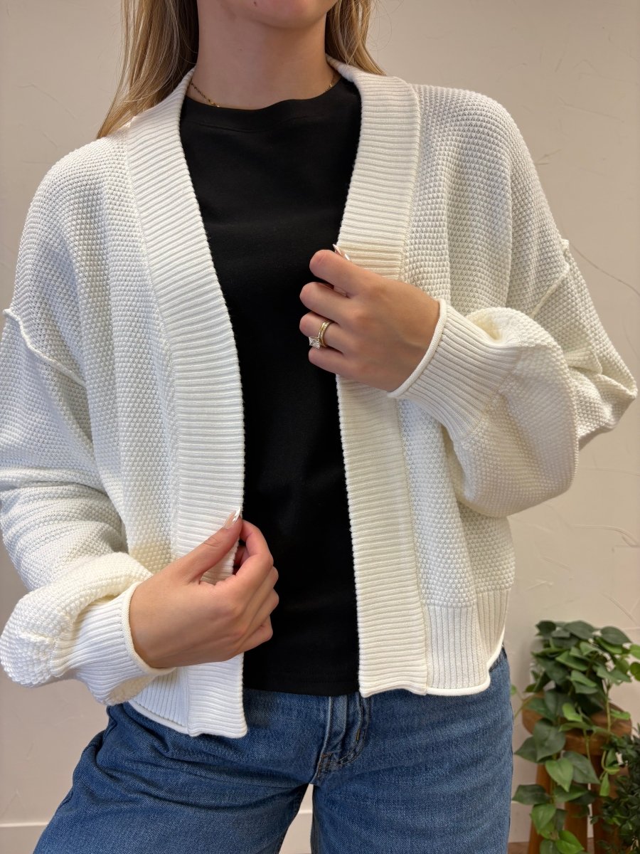 Balloon Sleeve Waffle Cardigan - Three:Twelve Boutique - In February