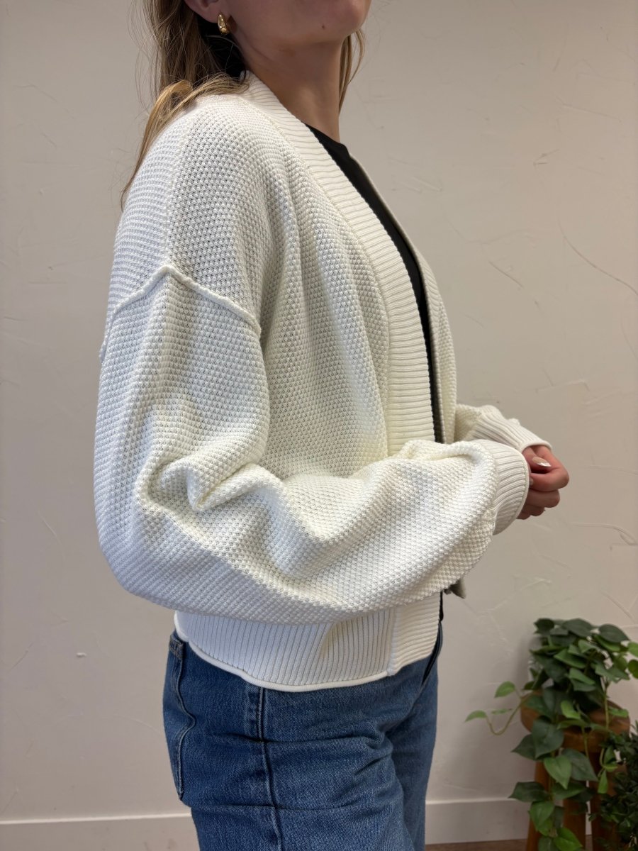 Balloon Sleeve Waffle Cardigan - Three:Twelve Boutique - In February