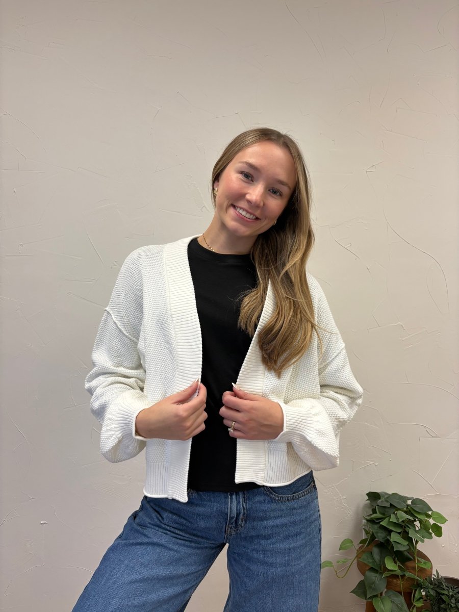 Balloon Sleeve Waffle Cardigan - Three:Twelve Boutique - In February