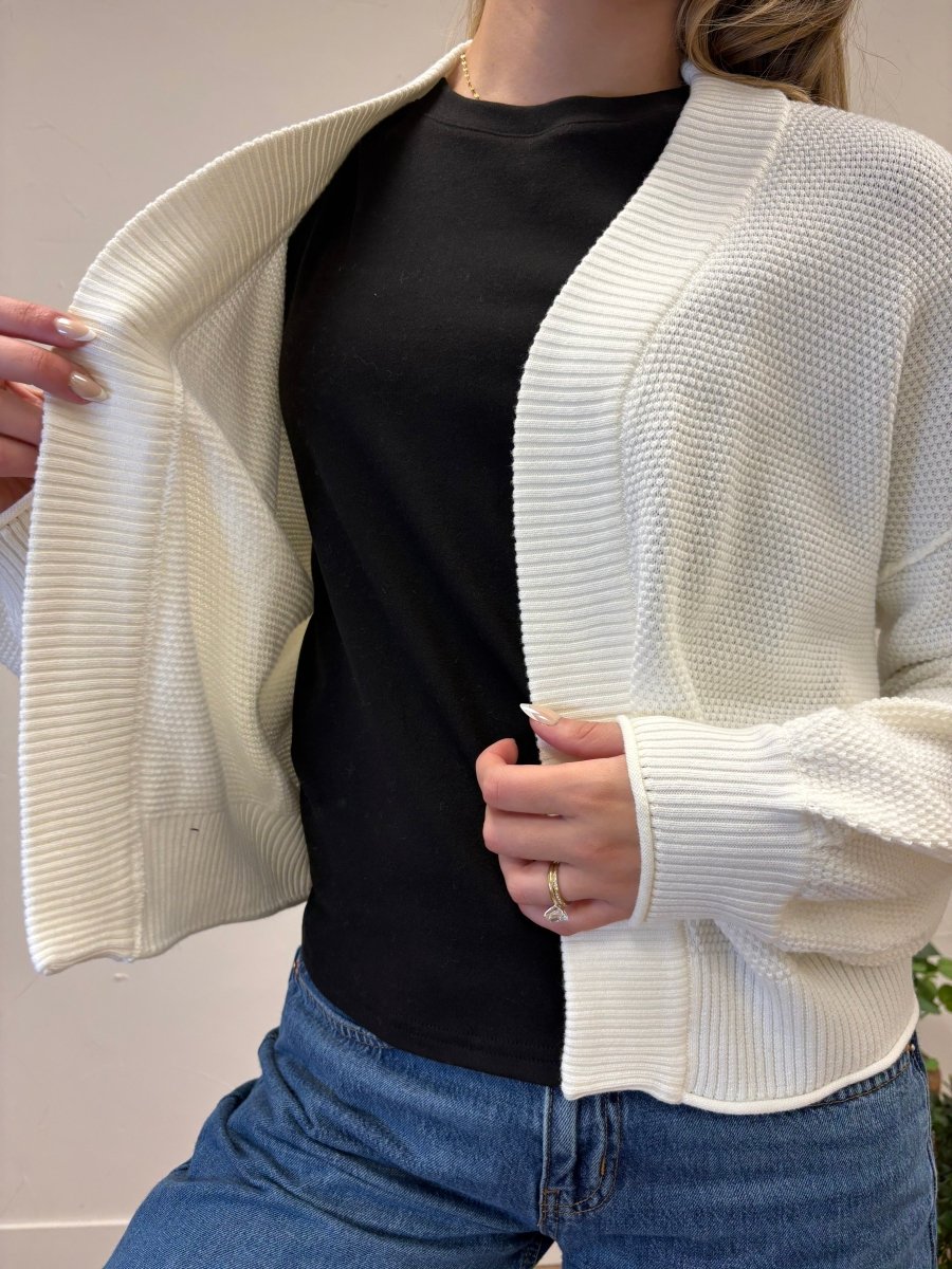Balloon Sleeve Waffle Cardigan - Three:Twelve Boutique - In February