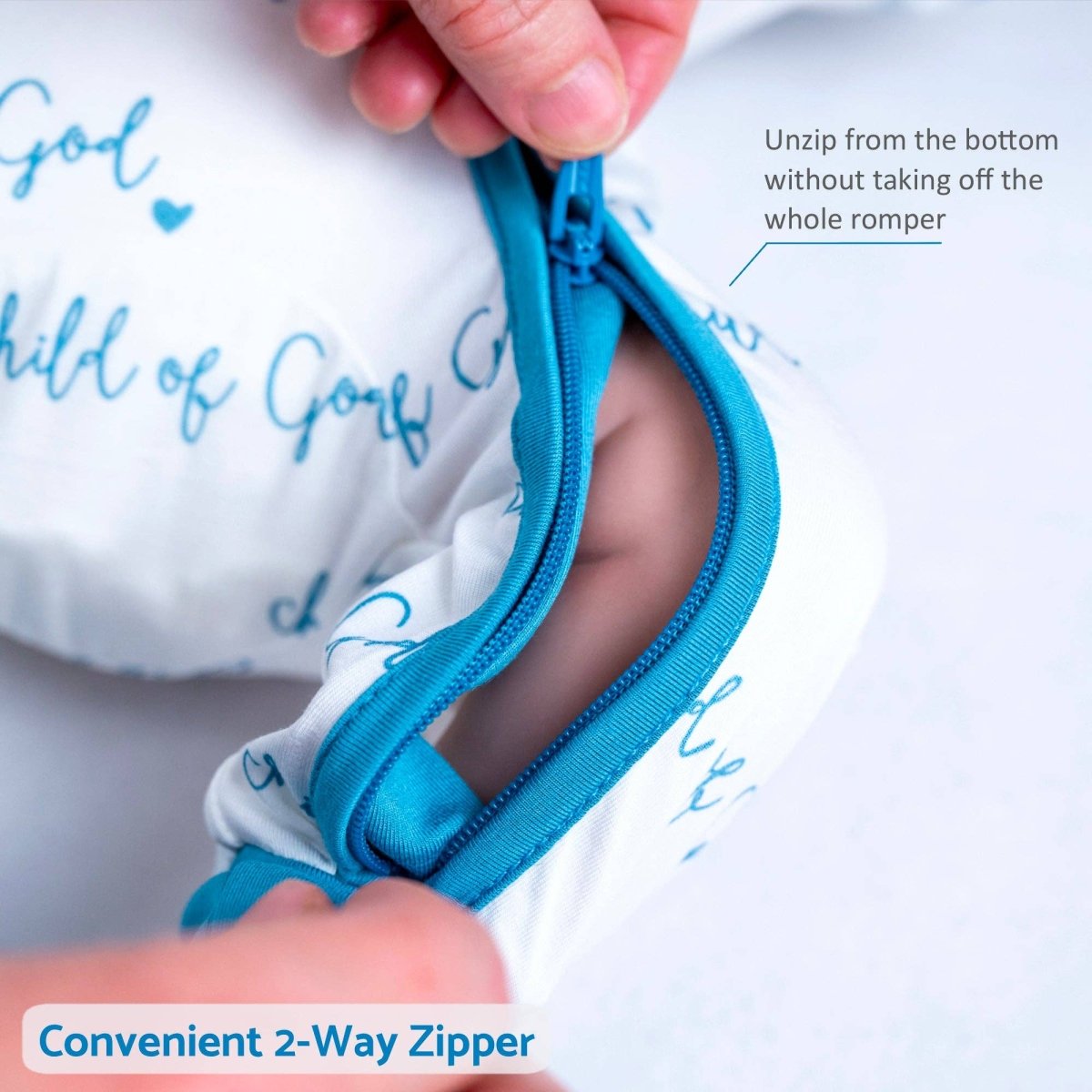 Bamboo Baby Convertible Zipper Pajama Blue Child of God - Three:Twelve Boutique - LollyBanks