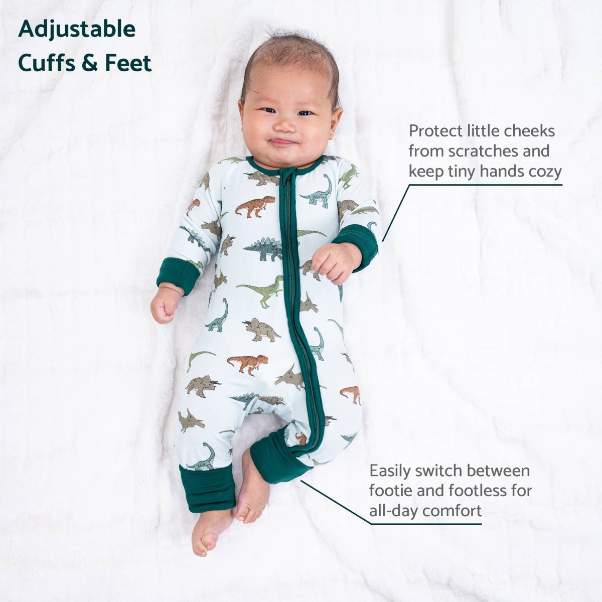 Bamboo Baby Convertible Zipper Pajama Dinosaur - Three:Twelve Boutique - LollyBanks