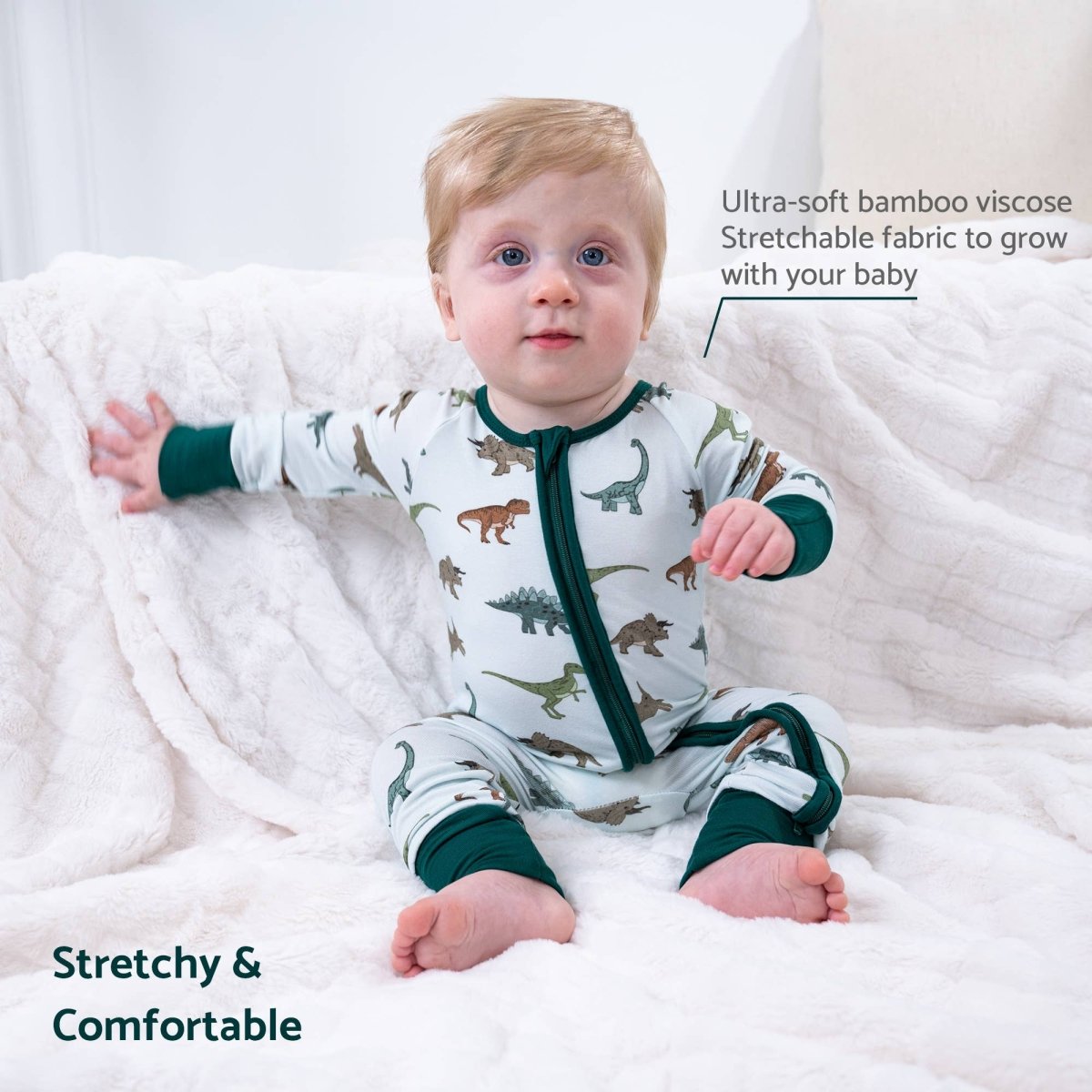 Bamboo Baby Convertible Zipper Pajama Dinosaur - Three:Twelve Boutique - LollyBanks
