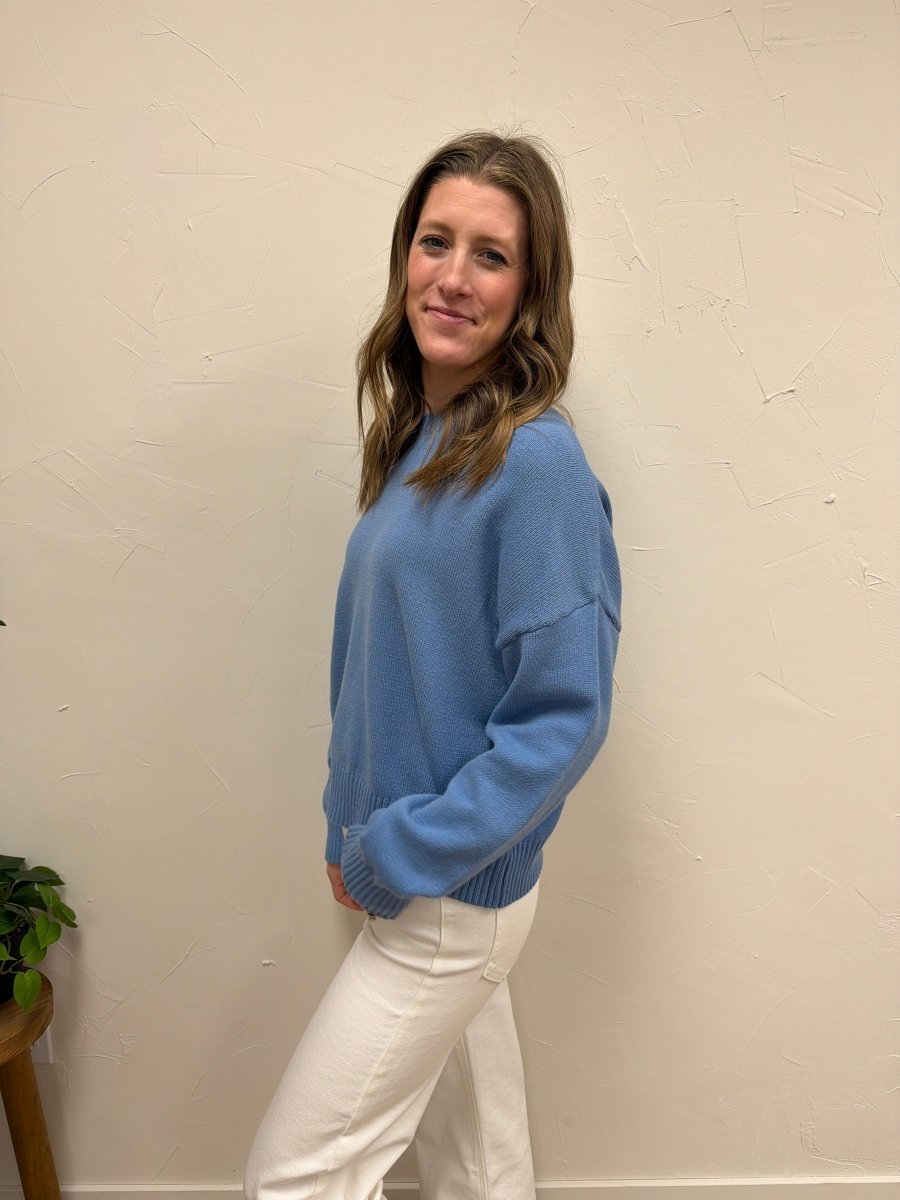 Side view of Basic Relaxed Crop Sweater highlighting the fit and relaxed silhouette — Three:Twelve Boutique