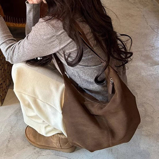 FROSTED SUEDE BAG VINTAGE SHOULDER MESSENGER BAG Brown