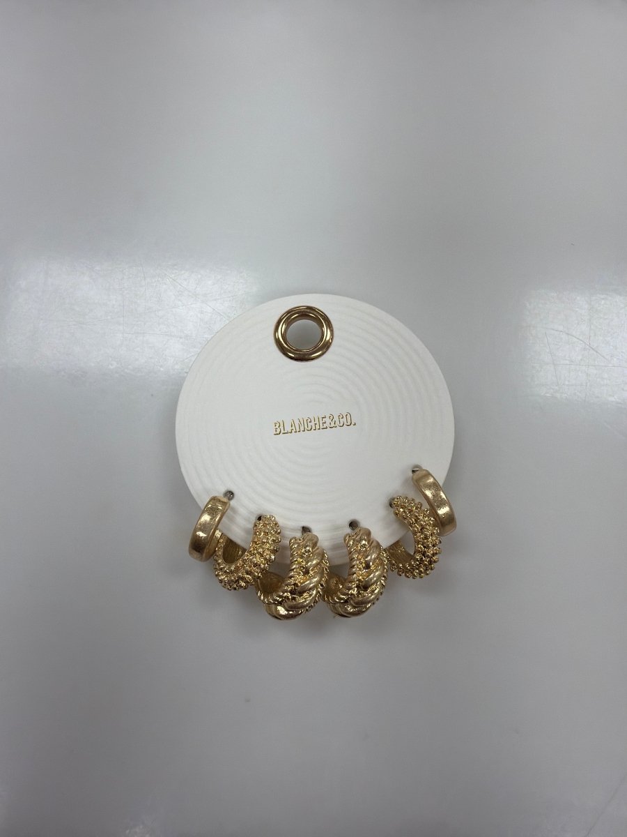BDEC836 Set of 3 Gold Textured Huggie Hoop - Three:Twelve Boutique - whatshot
