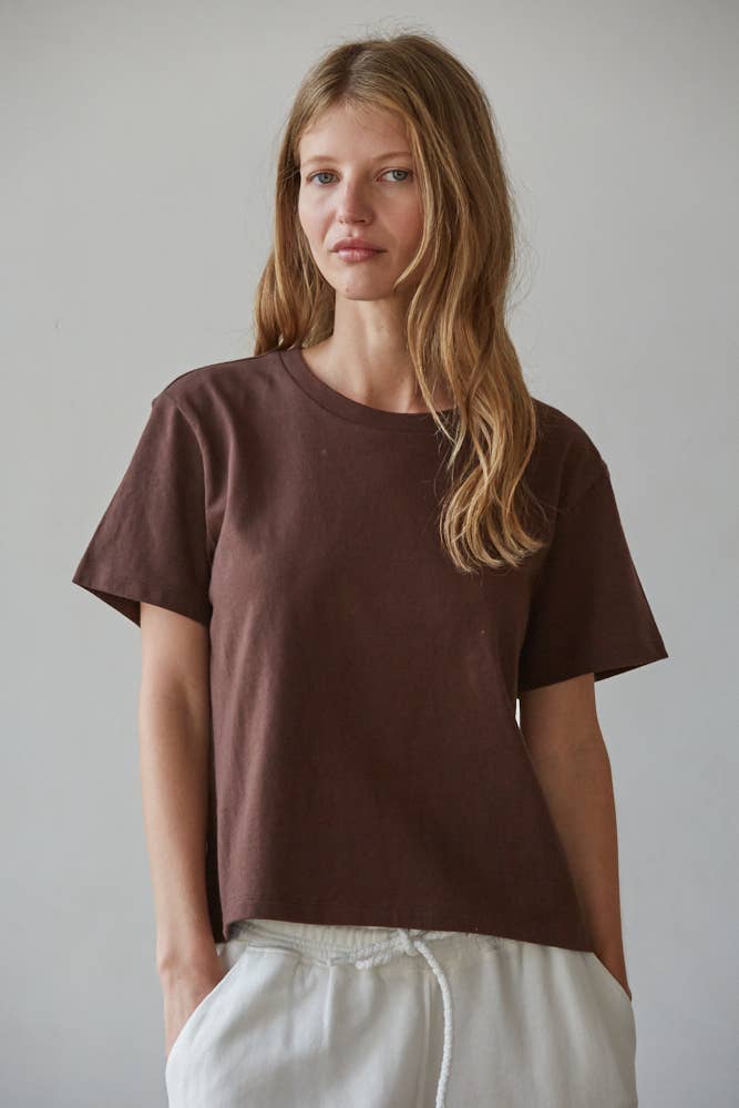Knit Cotton Crew Neck Short Sleeve T-shirt Top
