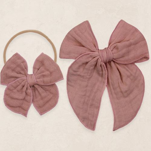 Muslin Heirloom Bow - Berry - Large - Alligator Clip