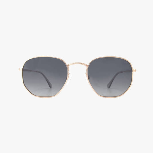 Billie Rose Gold Polarized Geometric Metal Sunglasses – UV400 Hex Frame - Three:Twelve Boutique - Kohv Eyewear