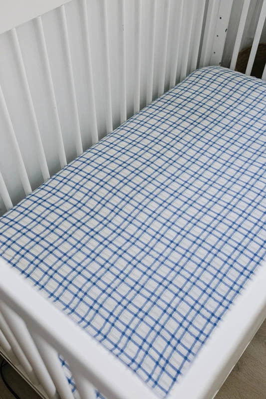 Blue & Green Plaid Muslin Crib Sheet - Three:Twelve Boutique - Mebie Baby
