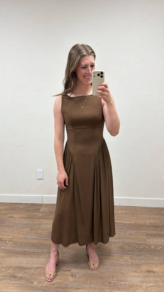 Boat Neck Sleeveless Basque Waist Midi Dress - Three:Twelve Boutique - Blu Pepper