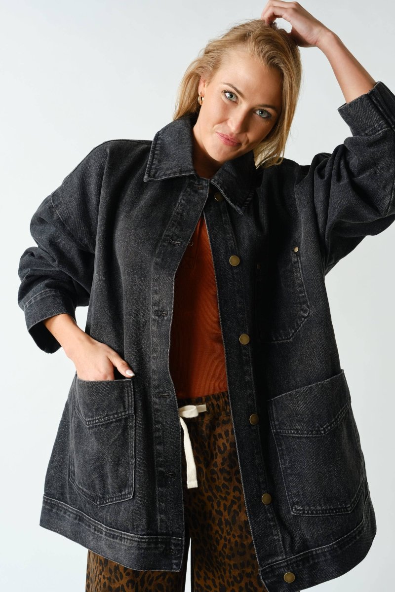 Boxy-Cut Denim Jacket - Three:Twelve Boutique - Mono B